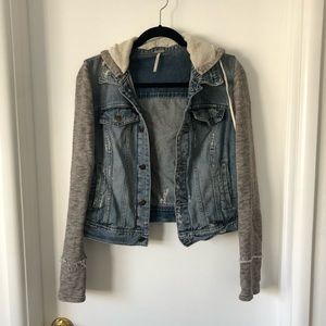 Free People Knit Denim Hooded Jacket